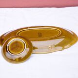 2 round and oval Gien dishes in khaki green