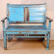 Old 2-seater Burmese teak bench with original blue patina
