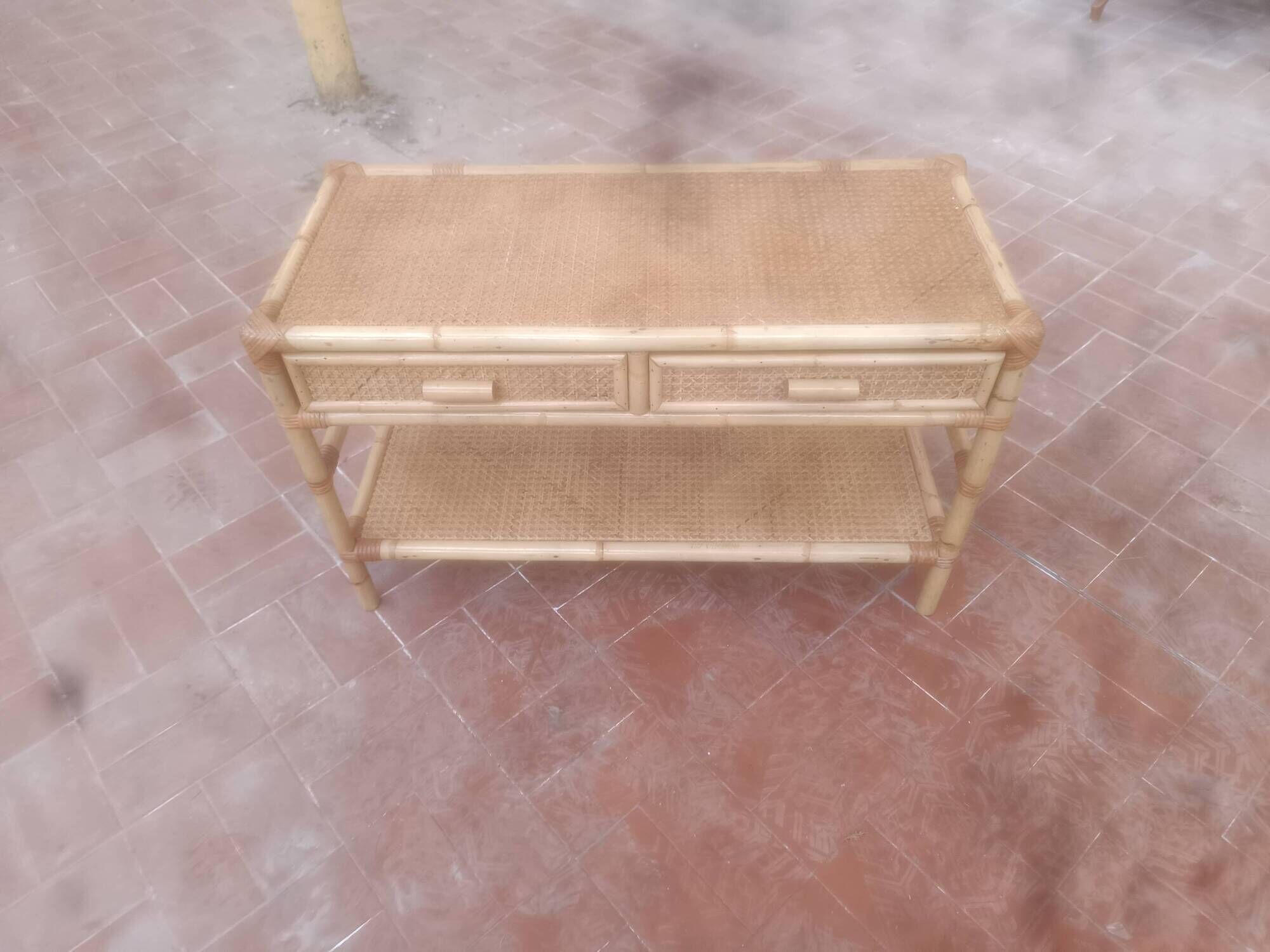 Bamboo and cane coffee table