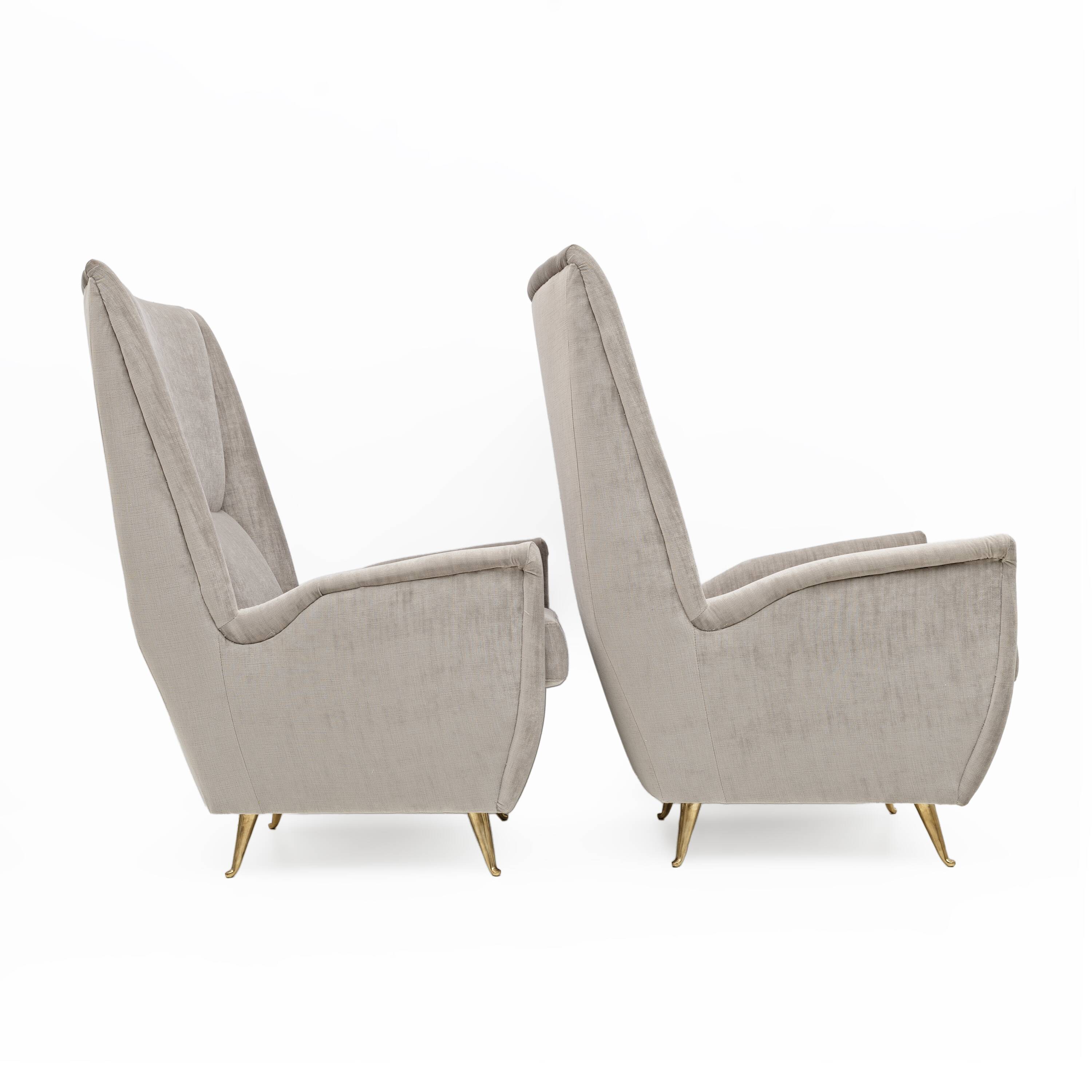 Pair of Mid-Century Modern Velvet High Back Armchairs by Isa, 195