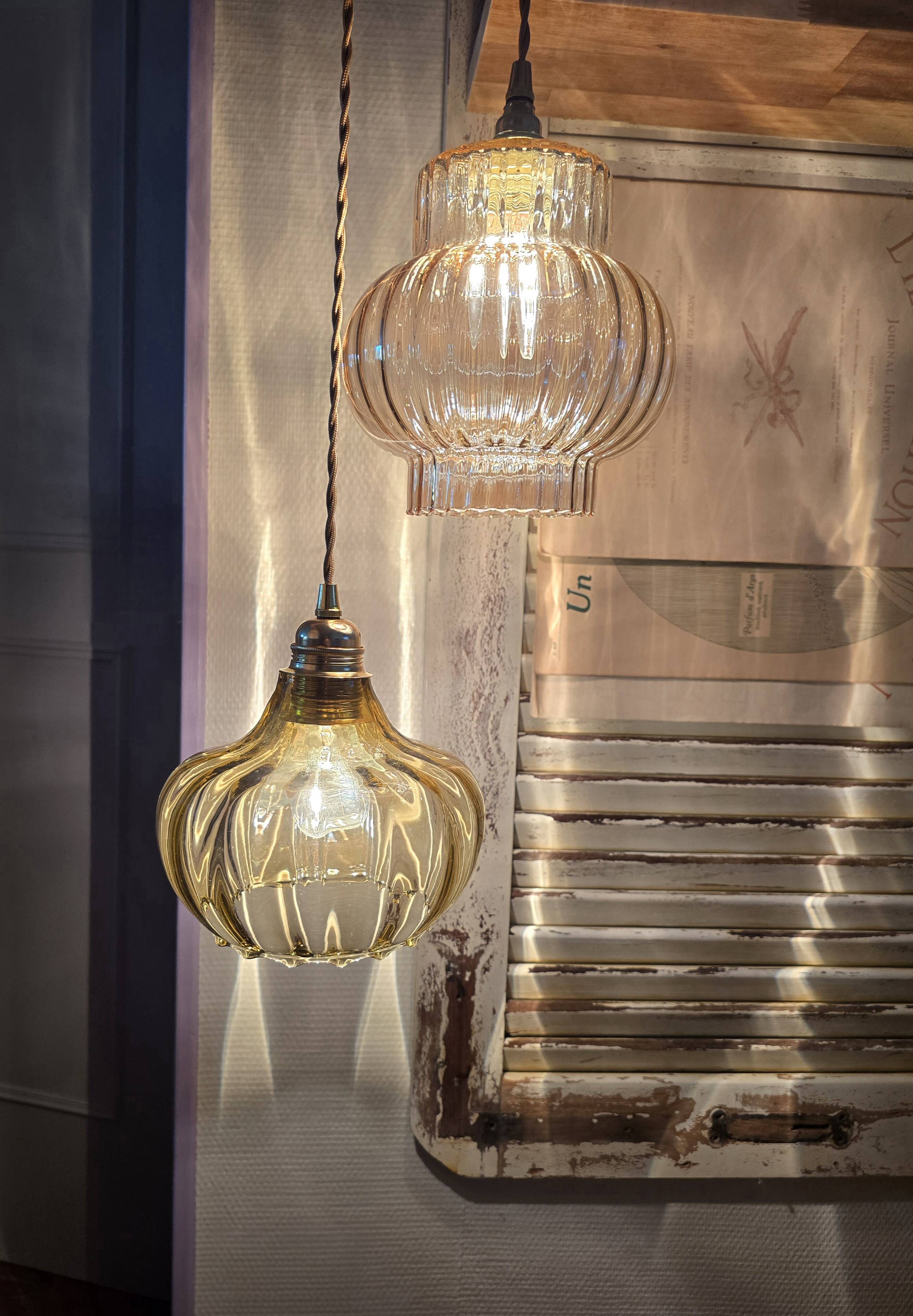 Vintage amber cascading suspension globes