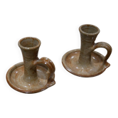 Stoneware candle holders - set of 2 (signed)