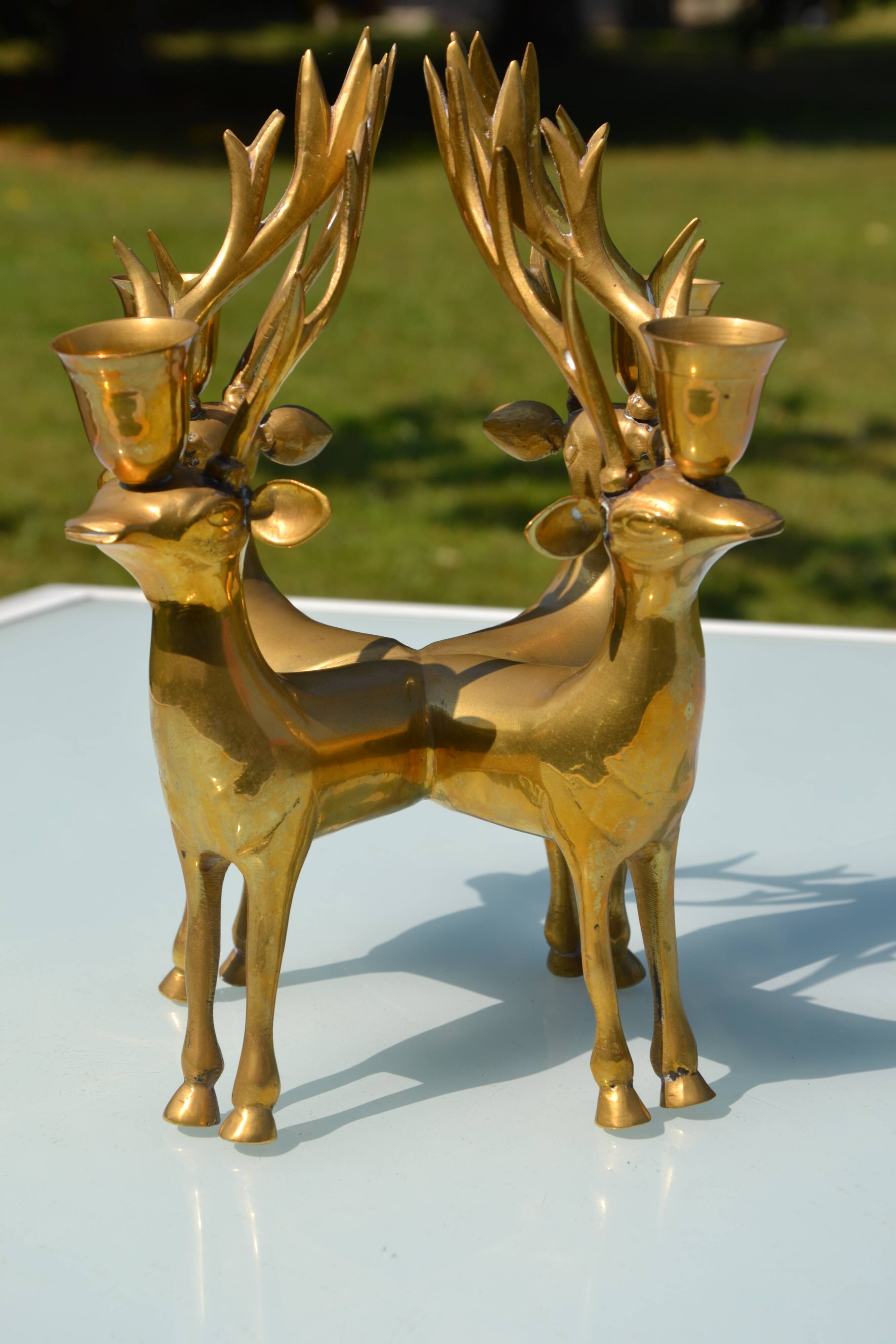 Ancien bougeoir cerf en laiton