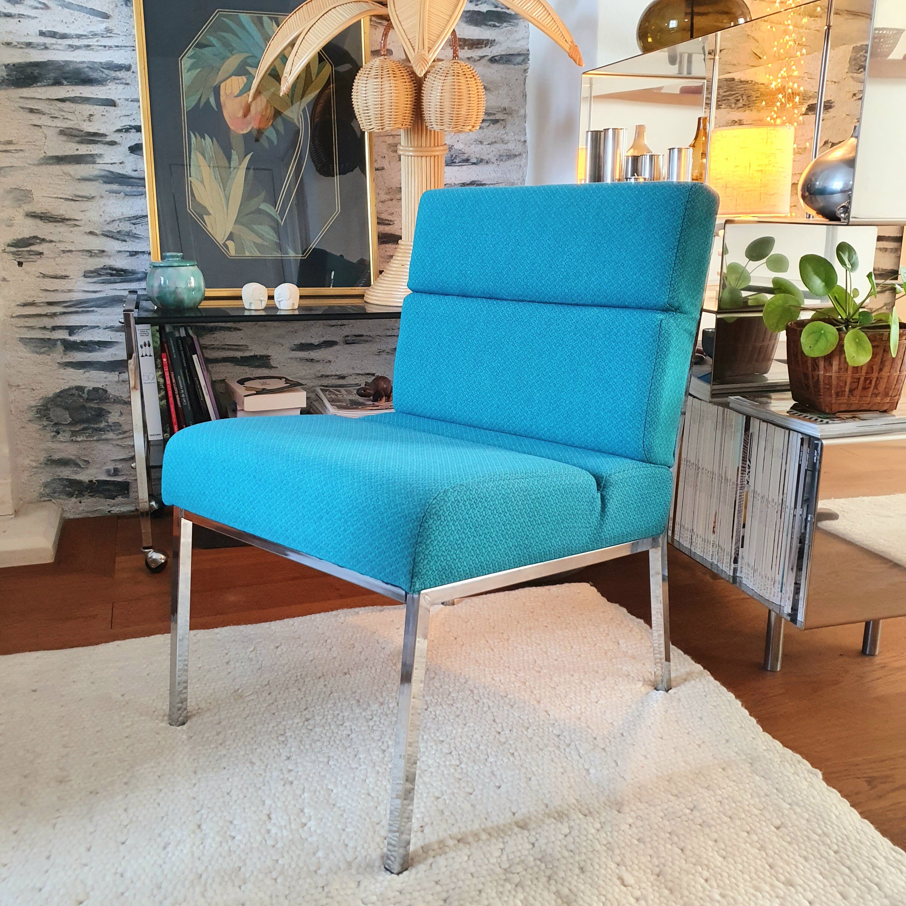 Vintage metal and fabric armchair