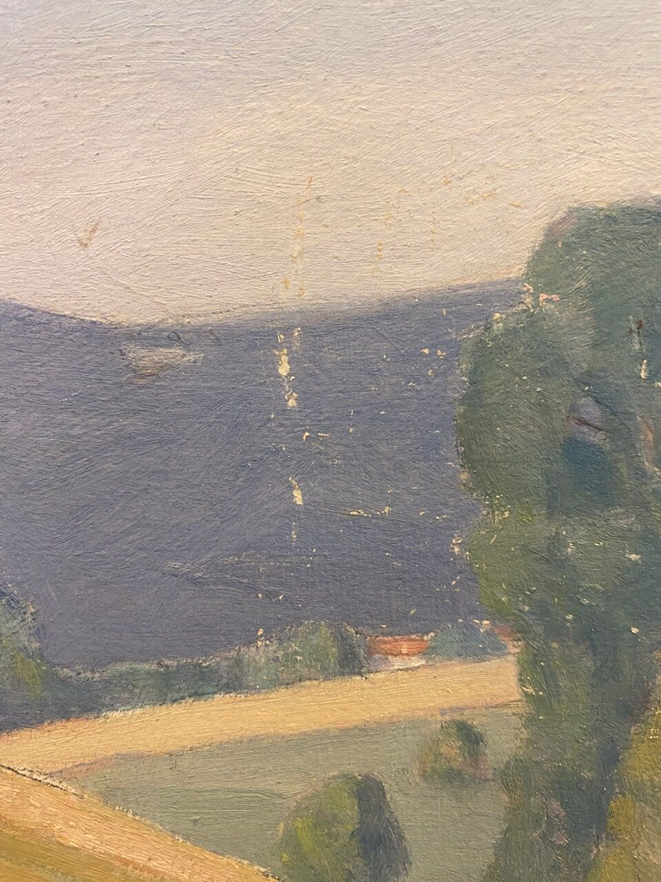 Tableau ancien, paysage Monts du Lyonnais daté 1948 et signé