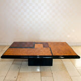 Coffee table, elm magnifying glass marquetry, bramble and black lacquer, 1980
