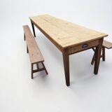 Large farmhouse table + two benches