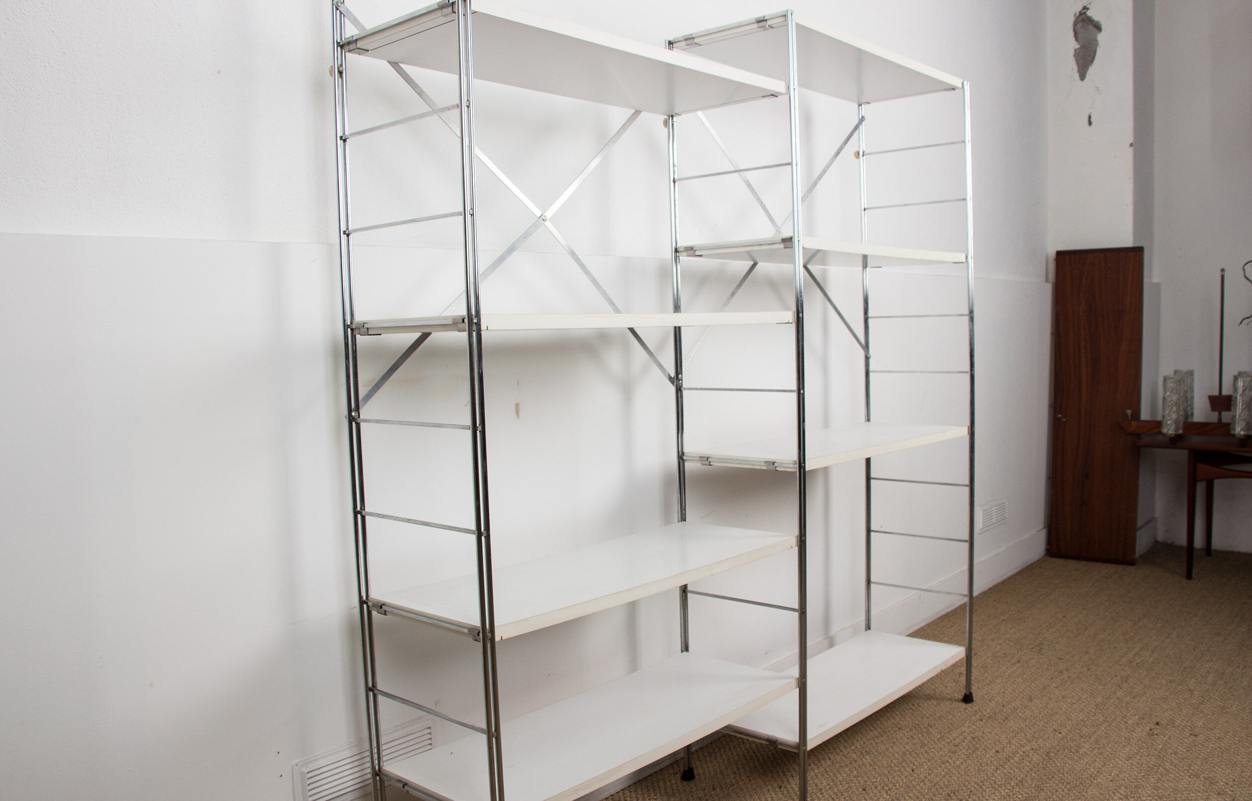 Vintage modular shelving unit in wood and aluminum, 1970s