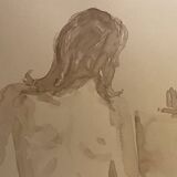 Tableau signé, aquarelle monochrome portait féminin « devant le chevalet »