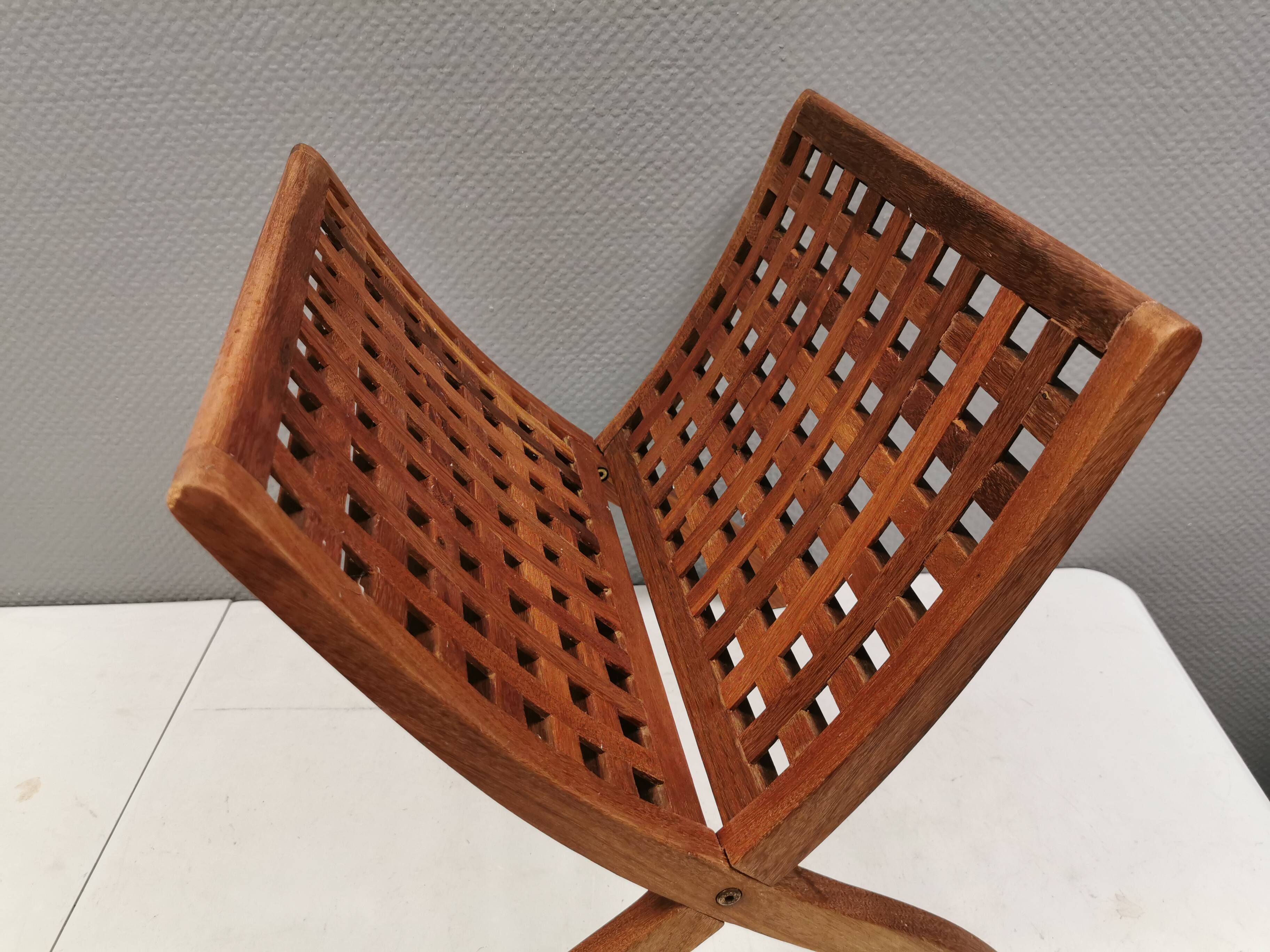 Teak newspaper/magazine rack, Danish, estimated 1970s–80s.