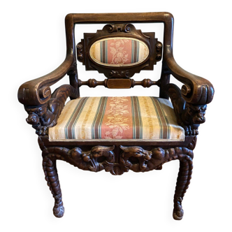 Carved reception armchair, neo-Renaissance style