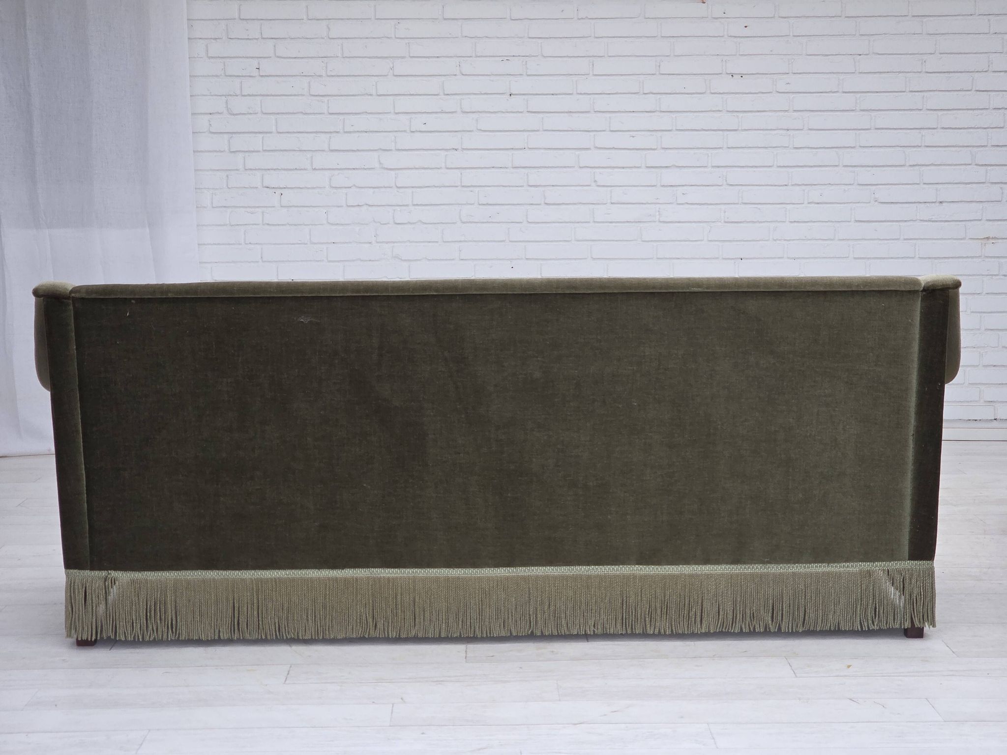 1970s, Danish 3-seater sofa, green furniture velour, beech wood.