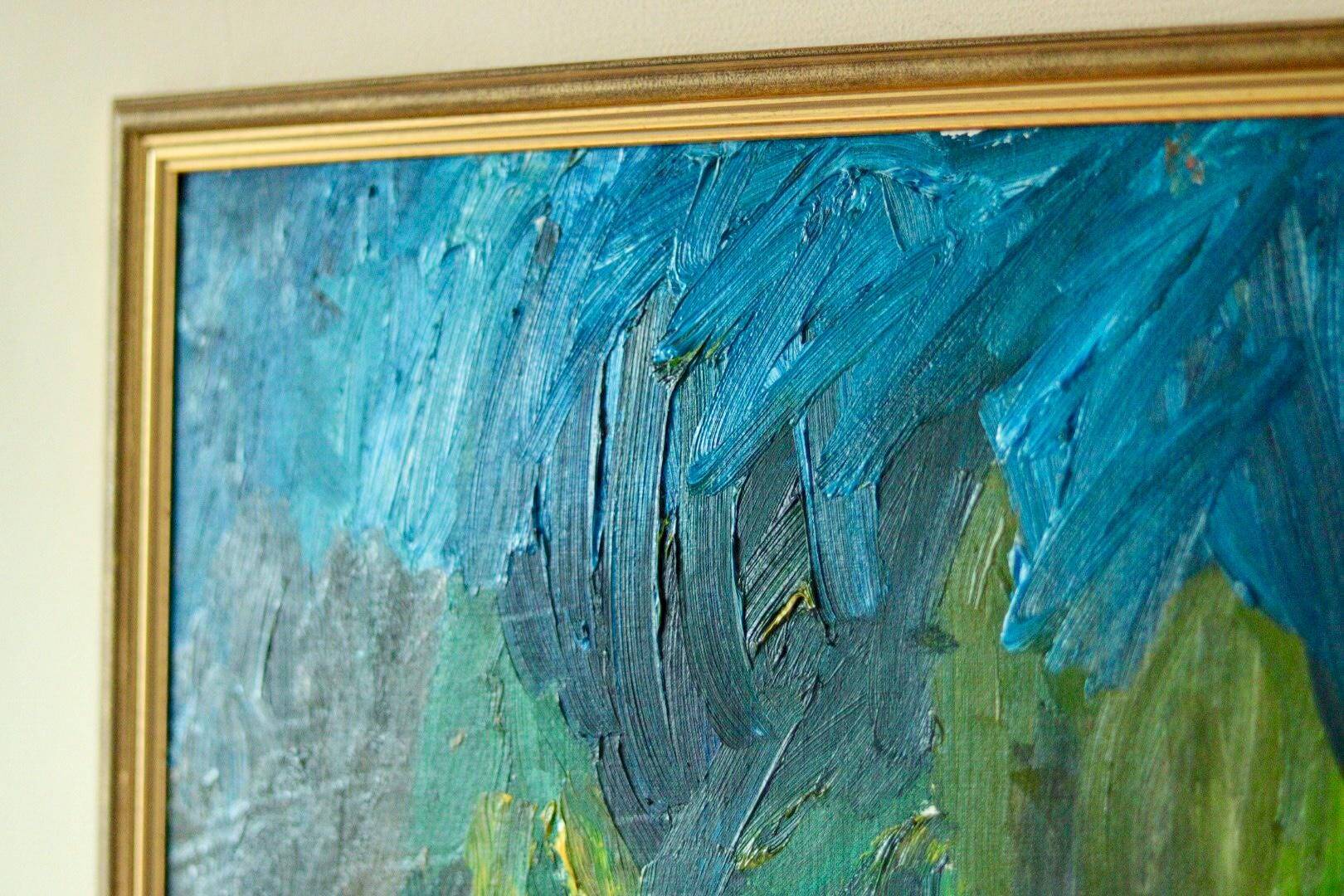 Huile sur panneau suédoise originale vintage – « Abstrait »