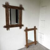 Pair of large vintage bamboo mirrors, 1970s
