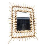 Vintage rectangular rattan mirror