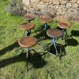 6 adjustable industrial workshop stools, 50s/60s