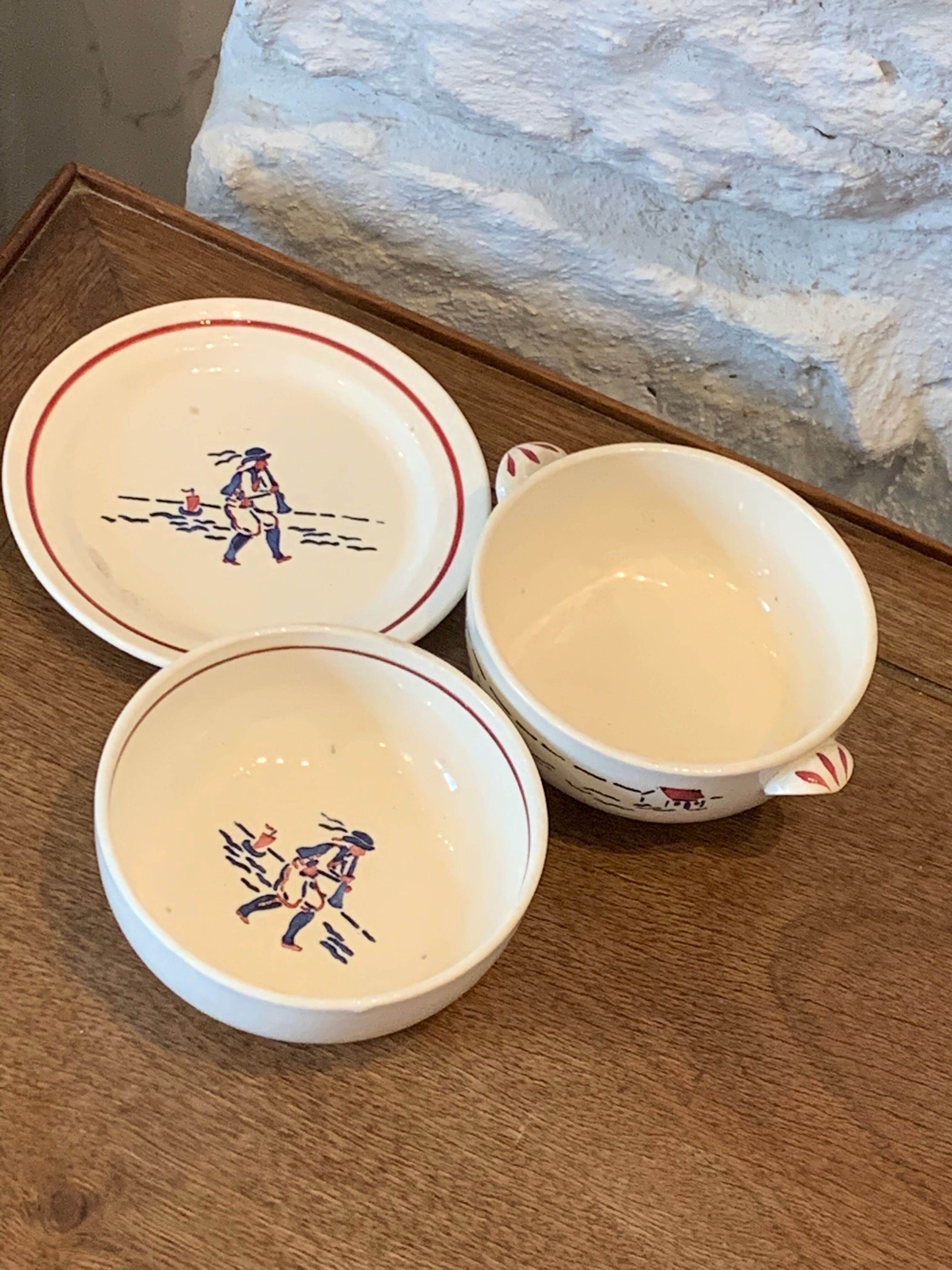 Old children's breakfast service hand-painted, Brittany, art deco