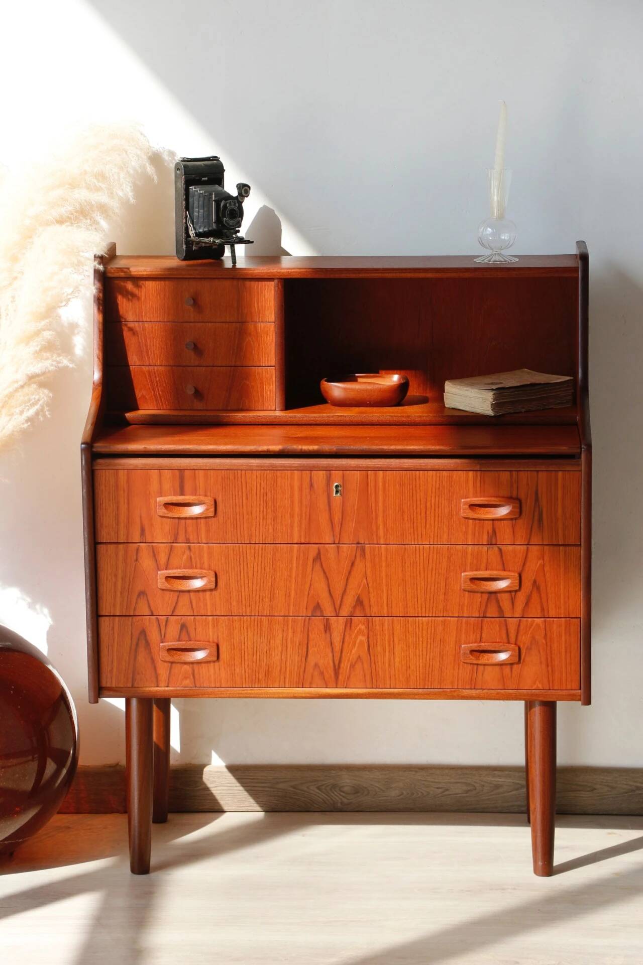 Danish vintage teak secretary | Restored Scandinavian desk