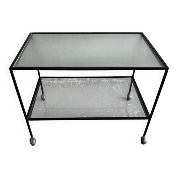 Table d'appoint Herbert Hirche en métal noir avec structure tubulaire chromée et plateau stratifié, style Bauhaus années 1950