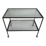 Herbert Hirche black metal side table with chrome tubular frame and laminated top, Bauhaus 1950s