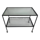 Herbert Hirche black metal side table with chrome tubular frame and laminated top, Bauhaus 1950s