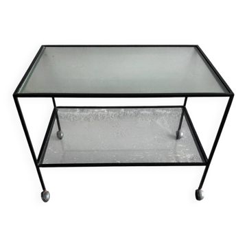 Herbert Hirche black metal side table with chrome tubular frame and laminated top, Bauhaus 1950s