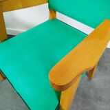 Pair of wood and vinyl armchairs