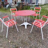 Garden furniture cast iron table and Tolix armchairs