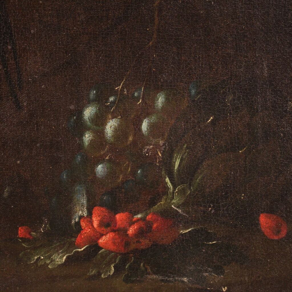 Antique 17th century still life with flowers and fruit