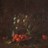 Antique 17th century still life with flowers and fruit