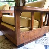 Ensemble de 2 fauteuils club Art Déco cubiste en bois et velours, Allemagne 1920