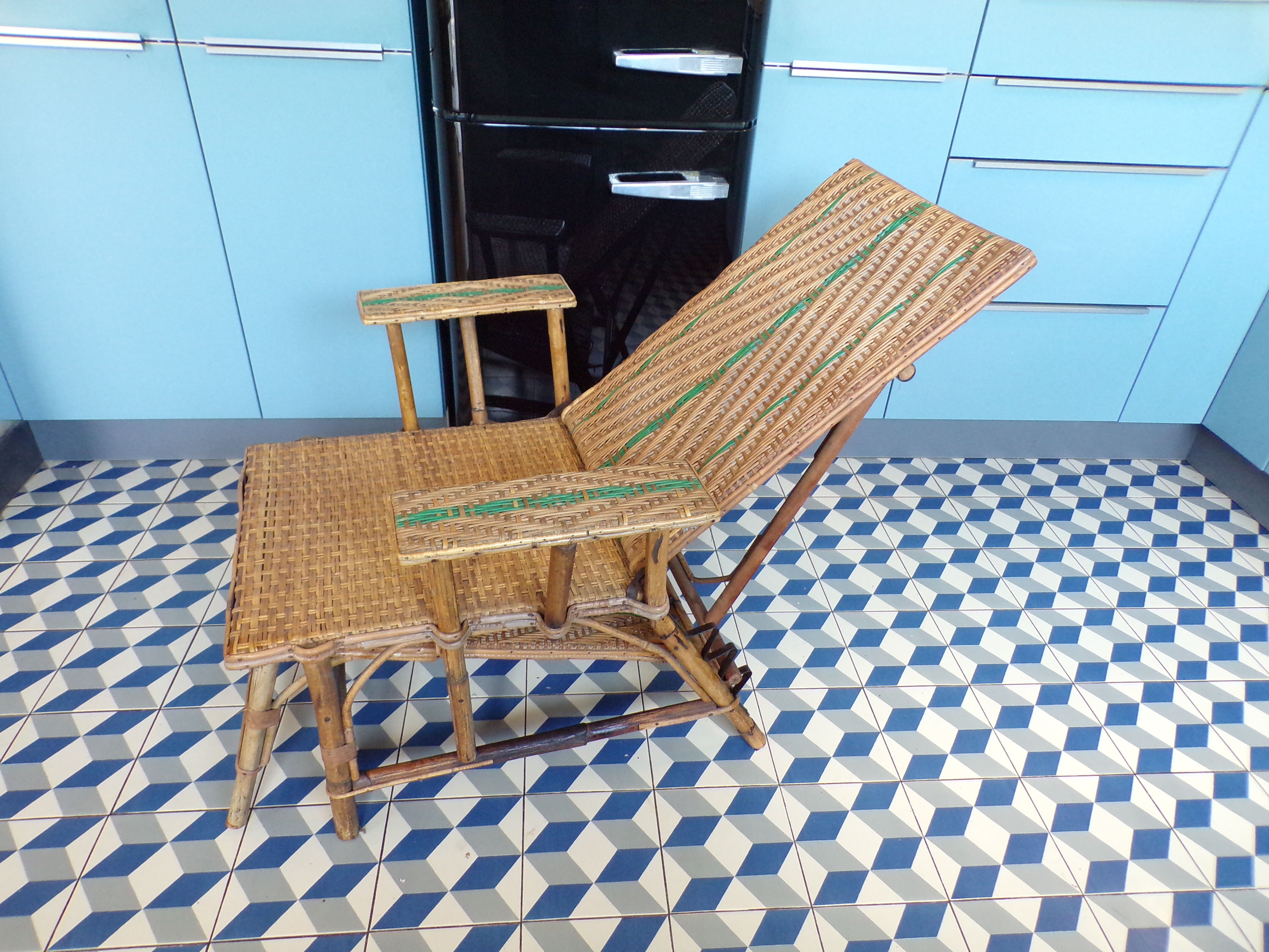Chaise longue 1930 en rotin