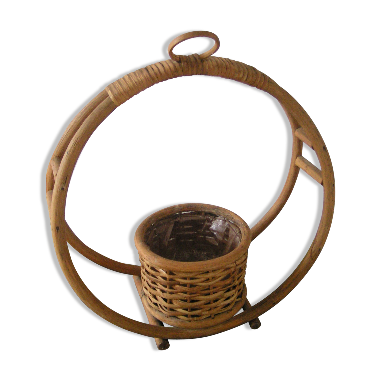 Porte plante à suspendre en rotin années 60