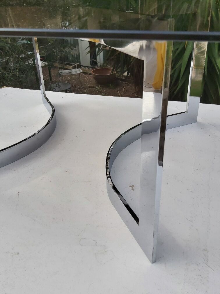 Paul Legeard Steel and Glass Round Coffee Table 1970