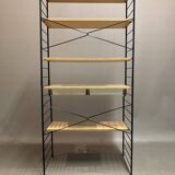 Modular bookcase and stool in black metal and beech, 1960