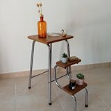 Stepladder stool vintage chrome and solid oak 60/70s