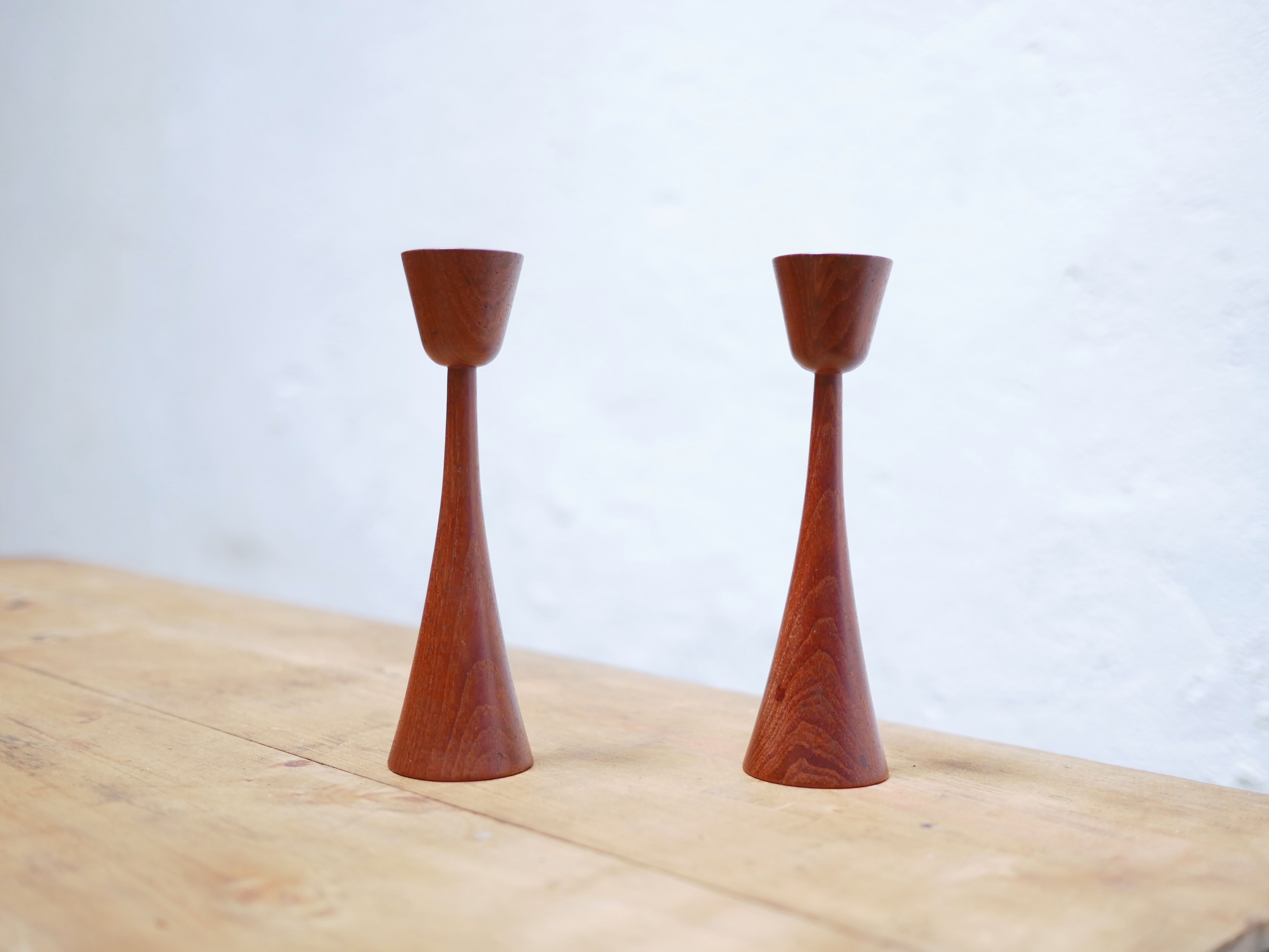 Pair of vintage Scandinavian teak candle holders