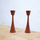 Paire de bougeoirs scandinaves vintage en teck