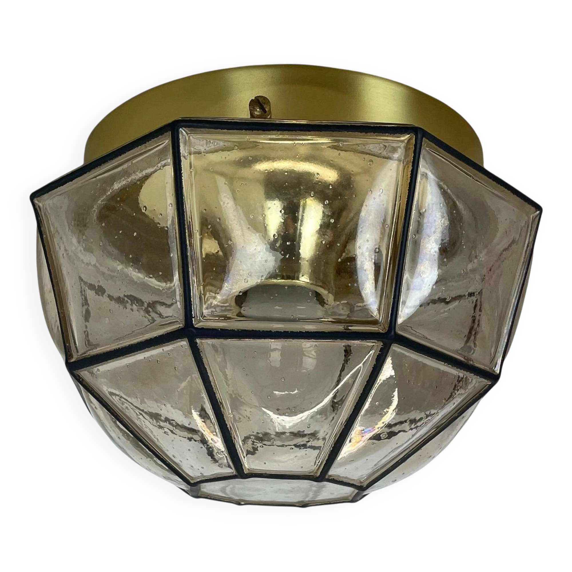 Ceiling Light "Iron Rings" made of Brass and Glass by Glashütte Limburg, Germany, 1970s