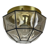 Lustre "Anneaux en Fer" en laiton et verre par Glashütte Limburg, Allemagne, années 1970.