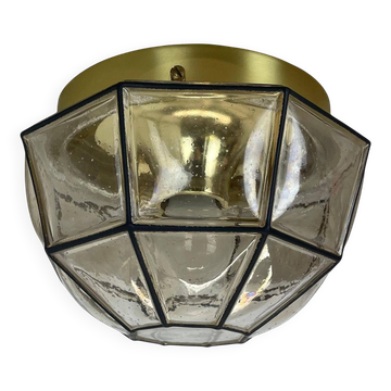 Lustre "Anneaux en Fer" en laiton et verre par Glashütte Limburg, Allemagne, années 1970.