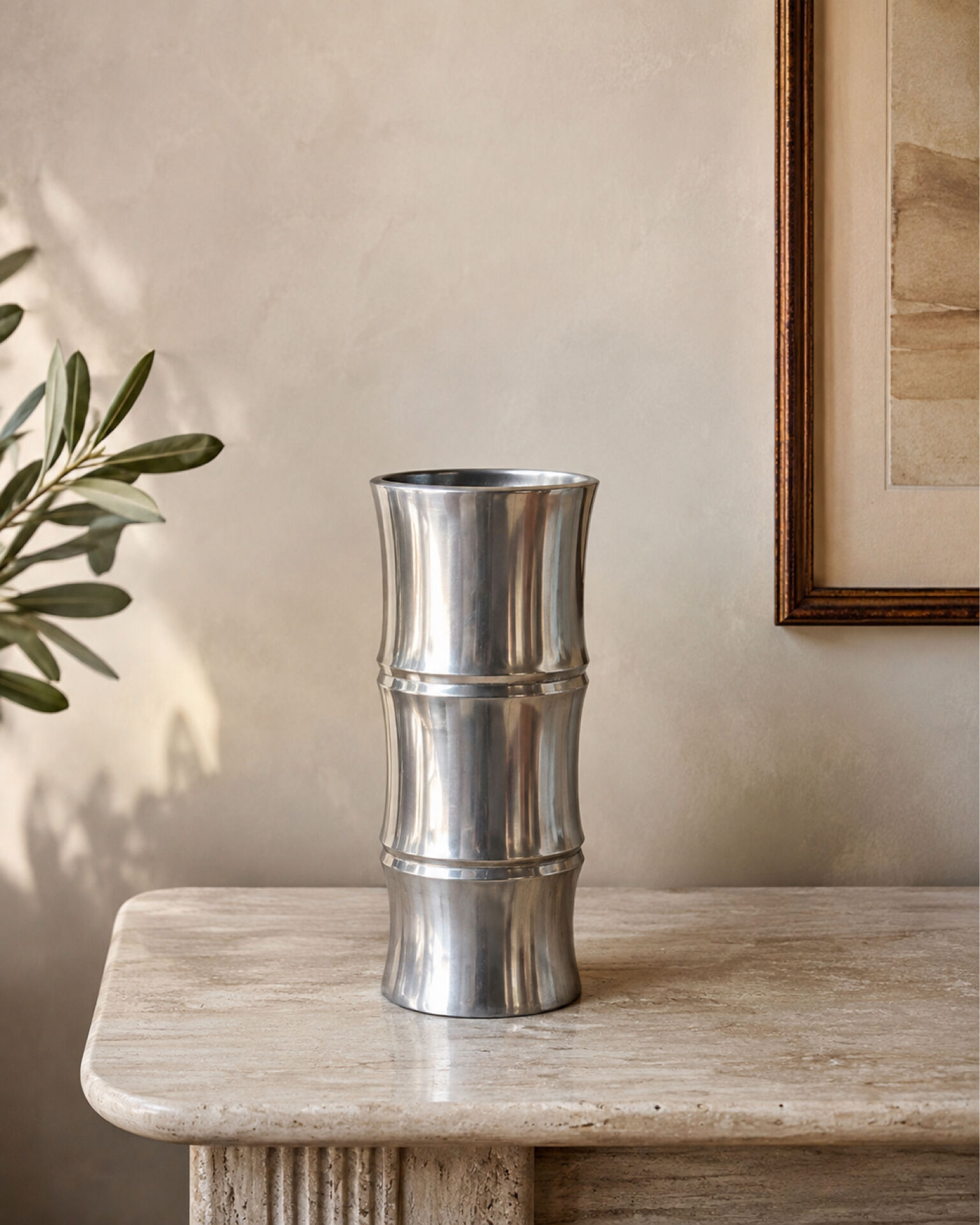 Vintage bamboo vase in aluminium cast – 1980s
