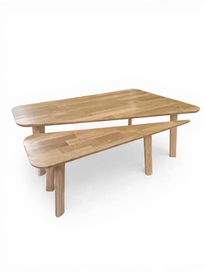 Set of low tables in oiled light oak.
