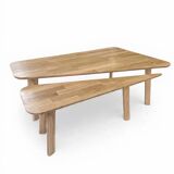 Set of low tables in oiled light oak.