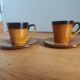 2 Longchamp ceramic coffee cups and saucers