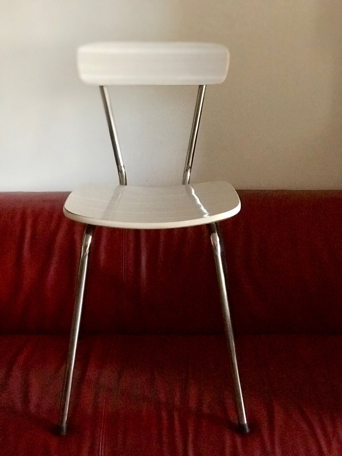 60s Formica chair, white with beige stripes