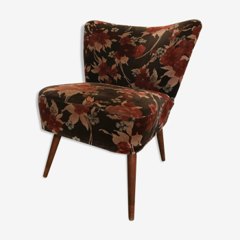 Vintage cocktail armchair 1960 feet compass and fabric flowers