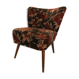 Vintage cocktail armchair 1960 feet compass and fabric flowers