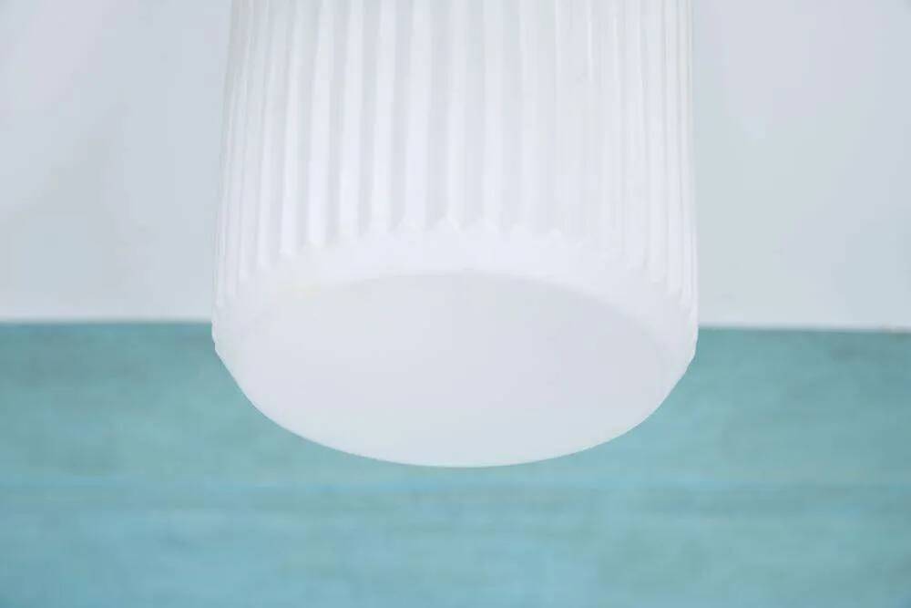 Space-age ribbed glass ceiling lamp, minimalist glass lamp.