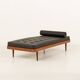 Danish teak daybed in black leather in Hans Wegner style, 1960s
